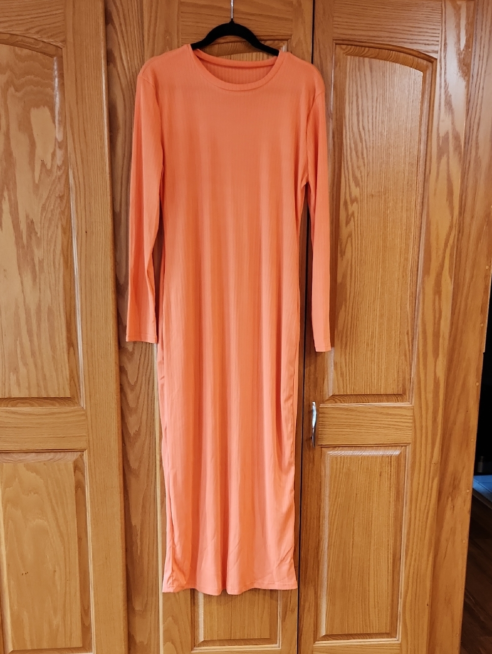 XL Long Sleeve Coral Bodycon Maxi Dress